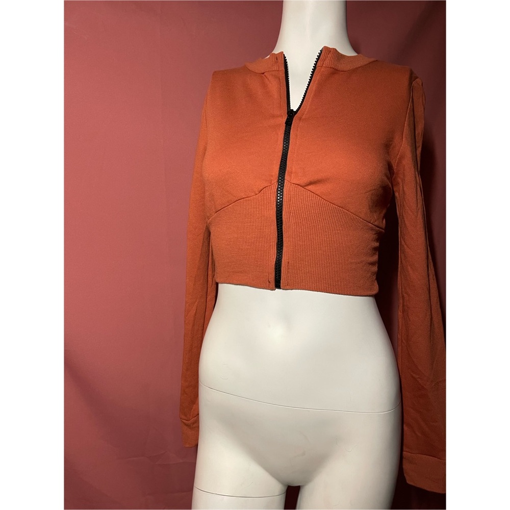 long sleeve Orange crop top front zipper